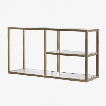 Regał Ścienny ↔︎ 90 Cm Ze Szkła I Stali Amelia Matowe Złoto - Sklum