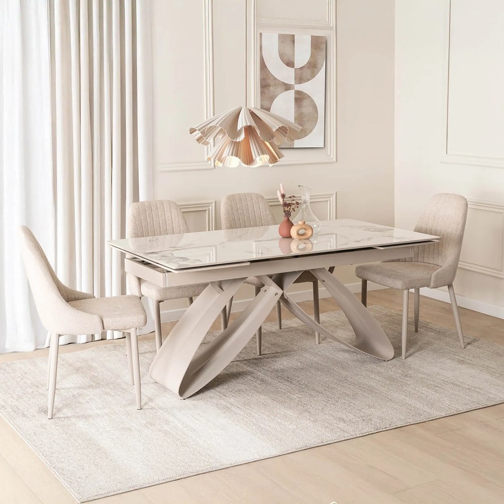 Zestaw Stół Rozkładany LUIGI 160-240 cm Biały Marmur/Kaszmir i 4 Krzesła TORINO Kremowe Nowoczesne