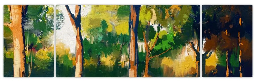 Obraz lasu w letnim słońcu, malarstwo (170x50 cm)