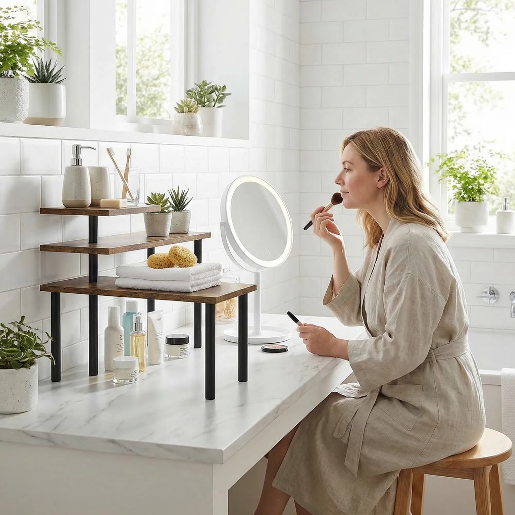 HOMCOM Regał kuchenny, Obracane regał na mikrofalówkę z 3 półkami, Industrialny regał metalowy, 40 x 18 x 36,5 cm