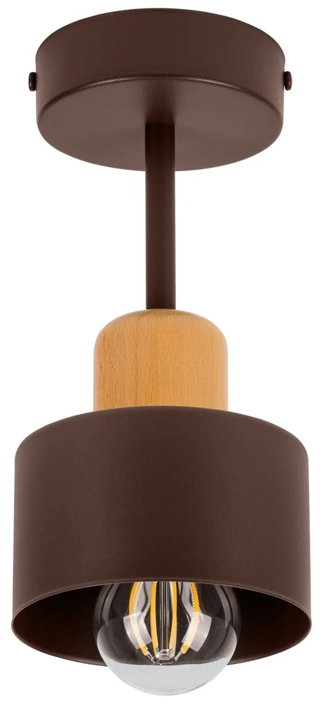Brązowa lampa sufitowa, jednopunktowy spot DBU1010BR z drewna i metalu