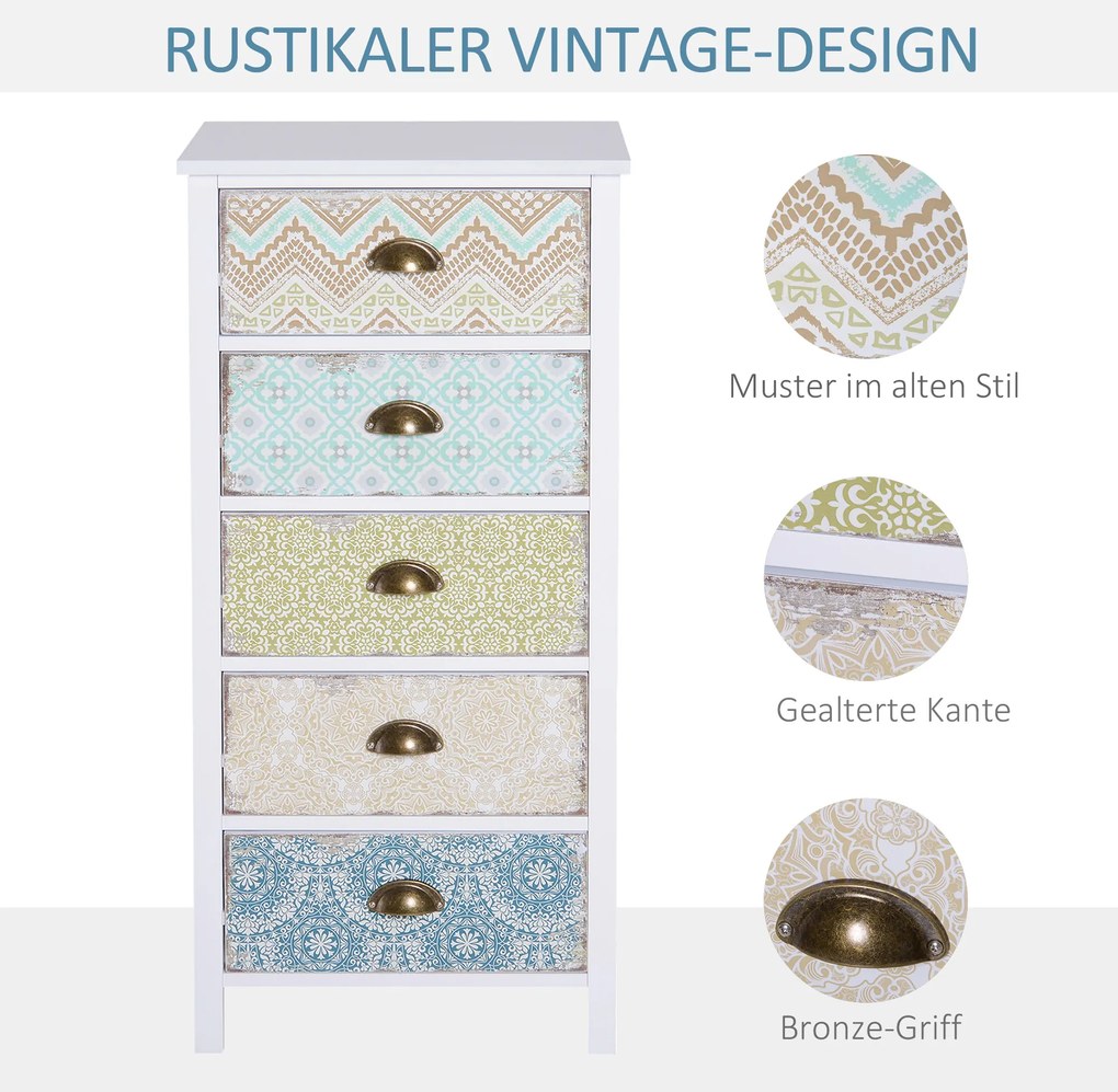 HOMCOM Komoda nowoczesna z 5 szufladami wielokolorowa 46x34x975 cm do salonu sypialni | Aosom PL