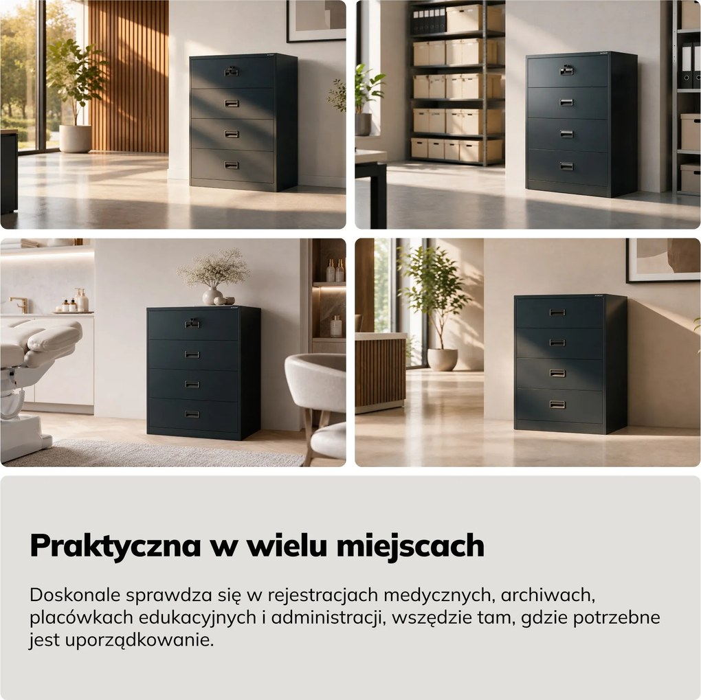 Szafa kartotekowa metalowa z 4 szufladami antracytowa, 900x1320x600 mm: SARA XL V4