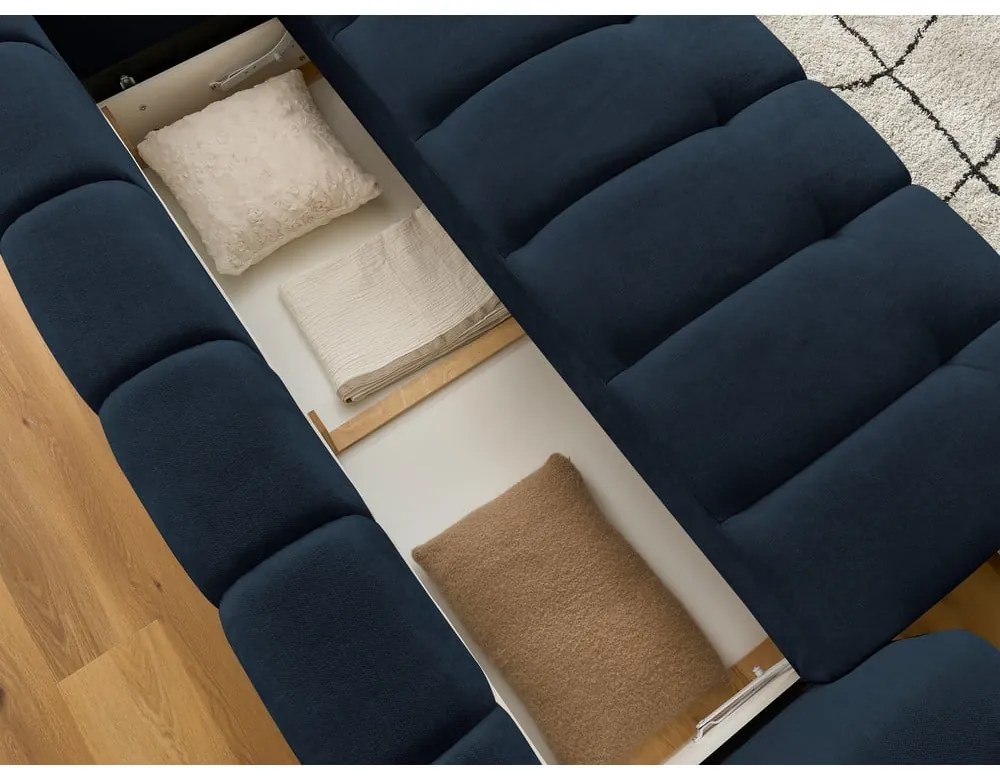 Ciemnoniebieska rozkładana/ze schowkiem sofa 251 cm Fuji – Bobochic Paris