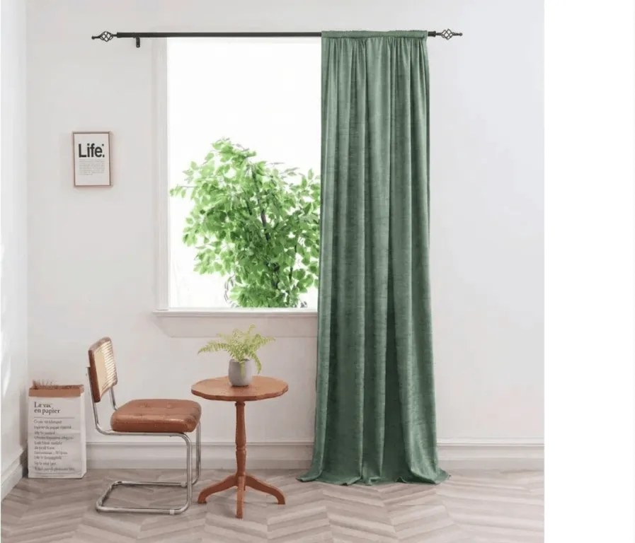 Zaciemniająca zasłona LOOM VELVET 140x250 cm, zielona Zawieszanie: Taśma z wiązaniami