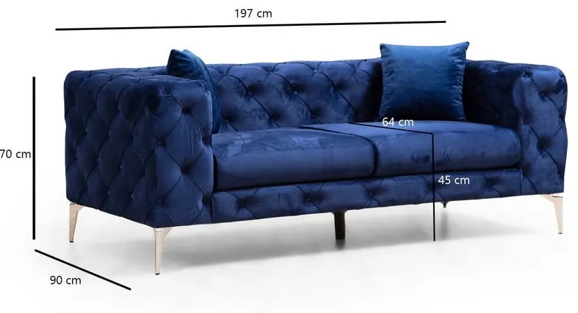 Ciemnoniebieska aksamitna sofa 197 cm Como – Artie