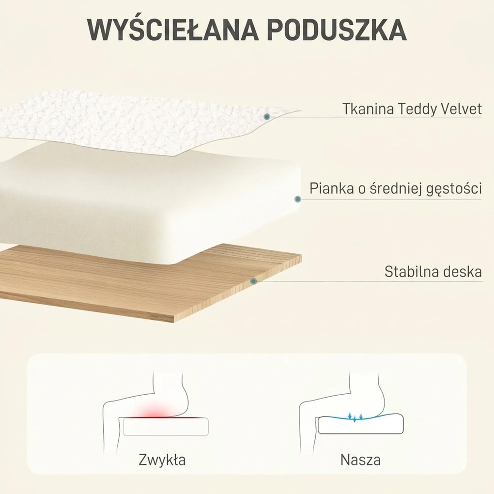 HOMCOM Fotel do Home Office, regulowany fotel biurowy na kółkach, pokrycie aksamitne, podstawa metalowa, Kremowy