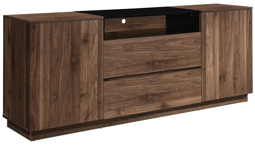 Komoda z 2 szafkami, 2 szufladami i 1 wnęką - Ciemny naturalny i czarny - CEMILINA