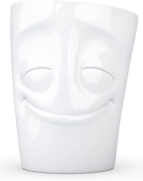 Biały zadowolony porcelanowy kubek z uchem 58products, 350 ml