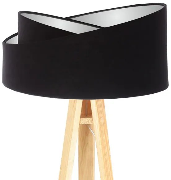 Czarno-sosnowa asymetryczna lampa stojąca trójnóg K4-L70