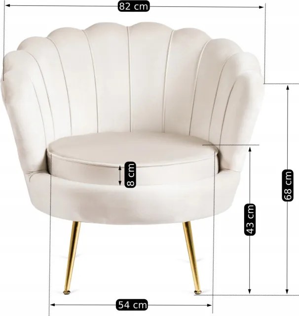 Fotel Wypoczynkowy do Salonu ANGEL Kremowy Muszelka Welurowy Nowoczesny