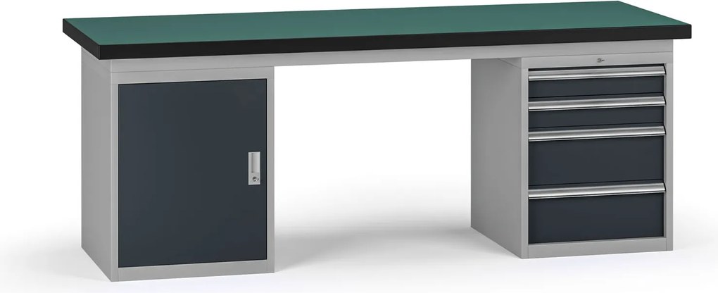 Stół warsztatowy G8, 2100 x 750 x 800 mm, 1x szafka, 1x kontener, 4x szuflada, grafitowy