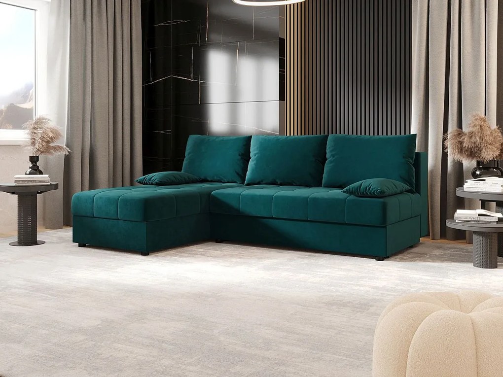 BEDANTE narożnik MOS L Itaka 39 lewa turkusowy z funkcją spania sofa w kształcie litery L z pojemnikiem na pościel