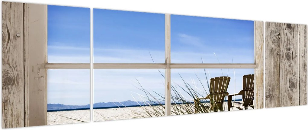 Obraz - Okno z widokiem na plażę (170x50 cm)