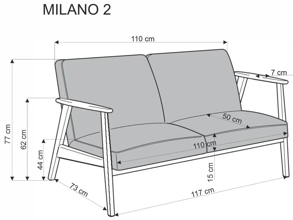 Sofa MILANO 2S niebieska/orzech dwuosobowa HALMAR