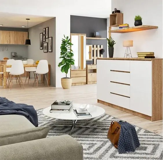 Skandynawska komoda dąb sonoma + biały S7-H46