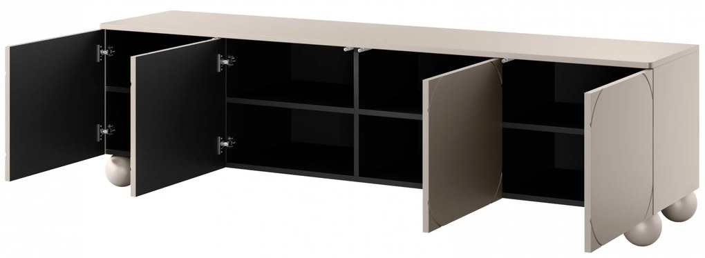 Szafka RTV Sonatia II 200 cm czterodrzwiowa na nogach kulach - kaszmir