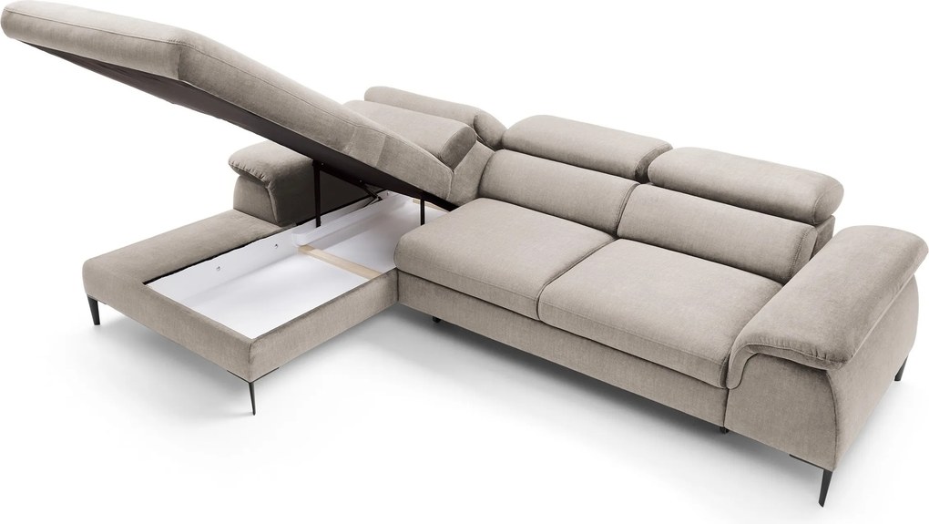 Masseno Narożnik MESTO z funkcją spania i pojemnikiem na pościel Narozniki L, Rozkładana sofa - Beżowy, VOGUE 02