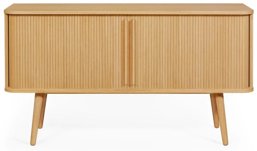 Niska komoda w dekorze dębu z drzwiami przesuwnymi 138x75 cm Rove – Woodman