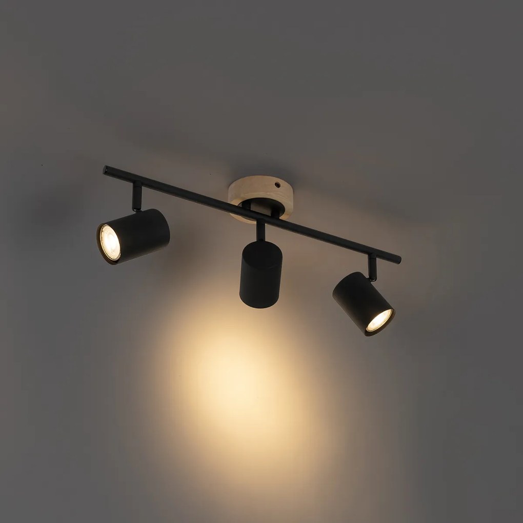 Nowoczesny reflektor czarny z drewnem, regulowany, 3-punktowy - Jeana
