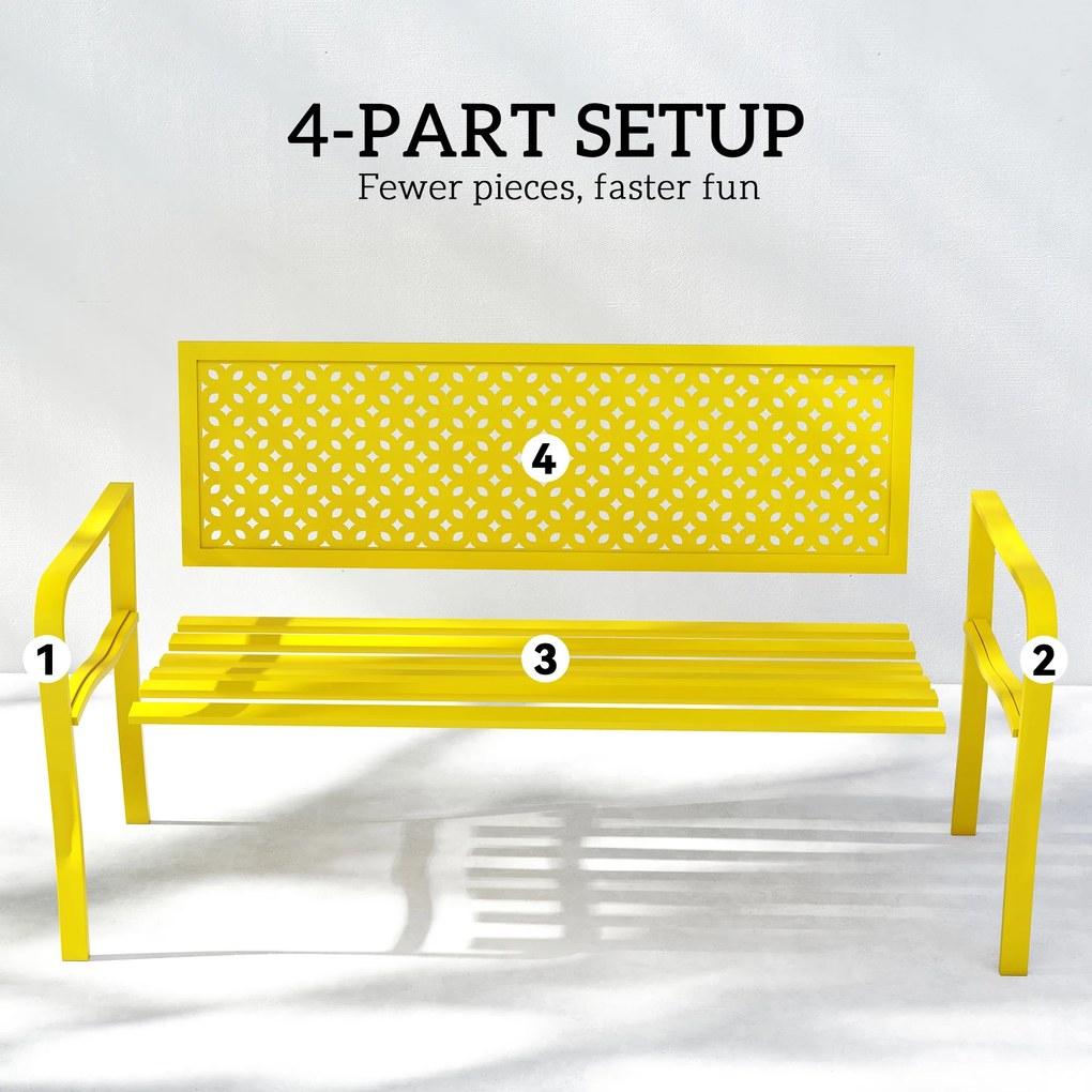 Outsunny Ławka ogrodowa 2-osobowa metalowa odporna na warunki atmosferyczne z odpornym na rdzę oparciem, geometryczna do 240 kg | Aosom PL