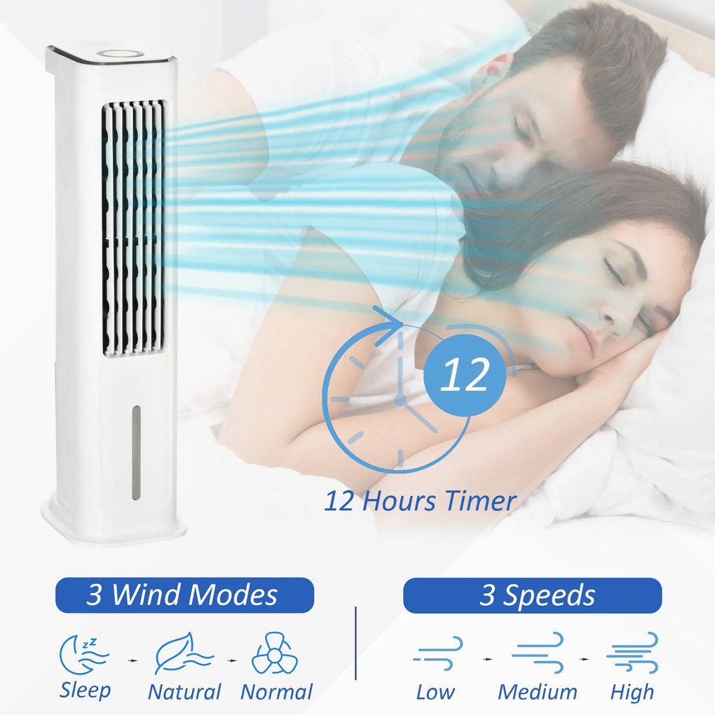 HOMCOM 2-w-1 chłodnik powietrza z chłodzeniem wodnym, 7 L zbiornik, 12h timer, do 20 m² | Aosom PL