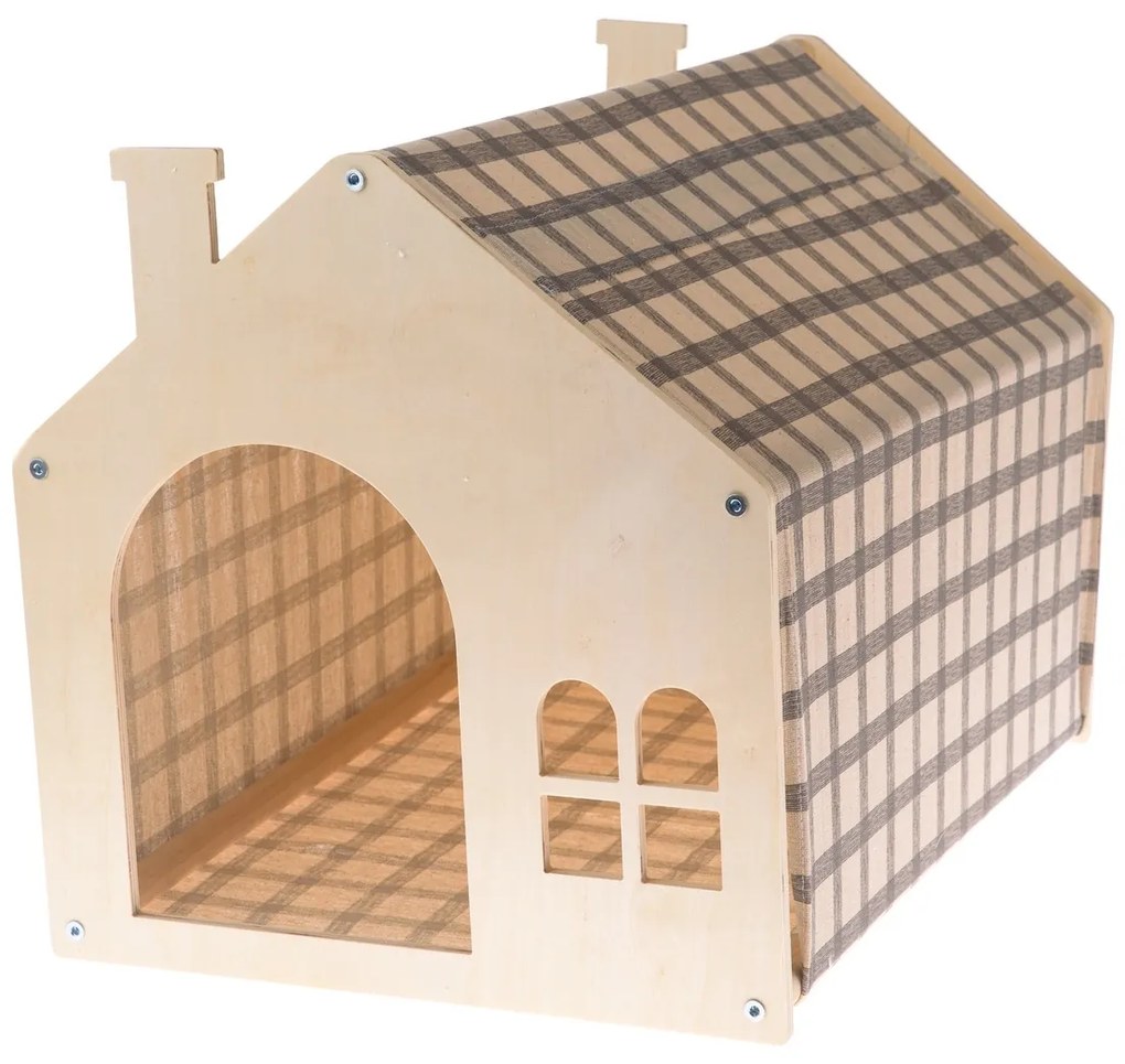 Drewniany domek dla kotów z tkaniną beżowy, 51,5 x 39,5 x 38 cm