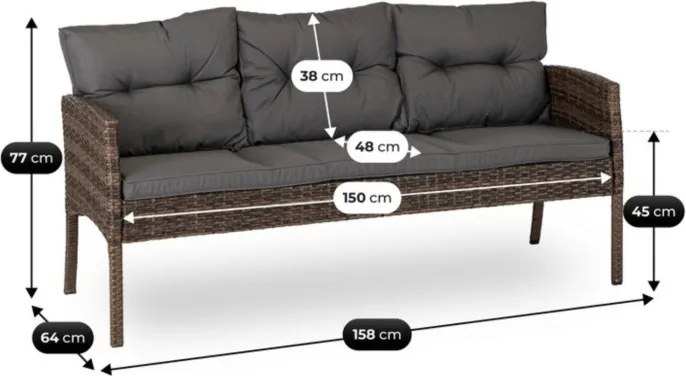 Zestaw Mebli Ogrodowych ATLANTA Brązowy Sofa Pufy Stolik Tarasowy Technorattan Nowoczesny