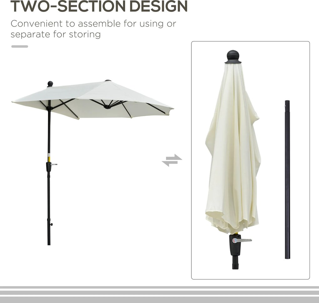 Outsunny Półokrągły Parasol 1,9 x 2 m Podwójny Parasol z Ręczną Korbą, Kremowy | Aosom PL
