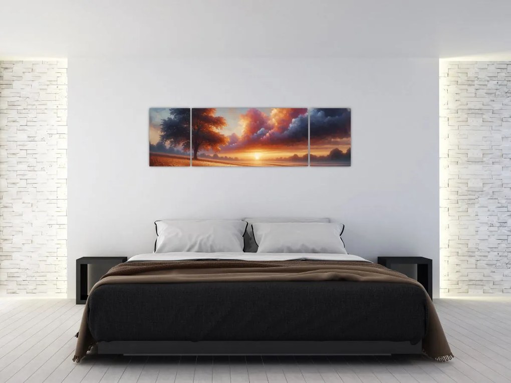 Obraz – Zachód słońca na polu (170x50 cm)