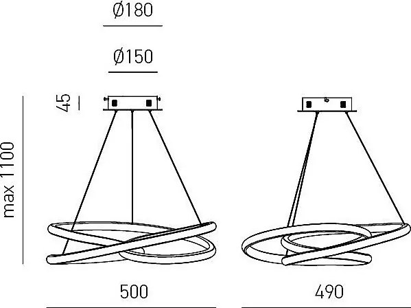 Diva lampa wisząca LED 39 W, ściemnialna, tytan i aluminium, ciepłe światło 3000 K, splecione pierścienie Ø50 cm