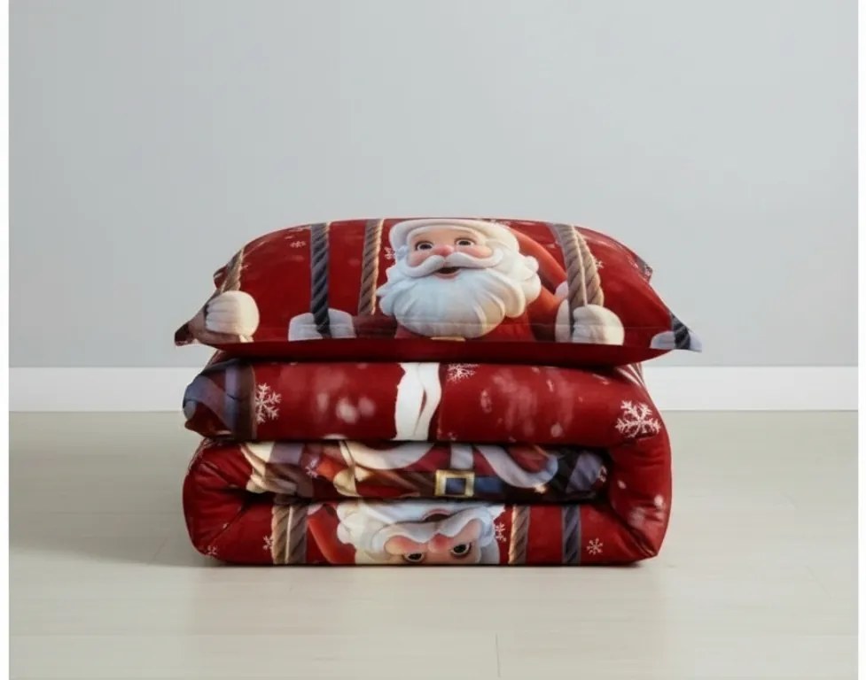 PrzytulneMieszkanie.pl PrzytulneMieszkanie.pl Pościel z mikrowłókna SANTA ON A SWING czerwone Rozmiar pościeli: 70 x 80 cm | 140 x 200 cm