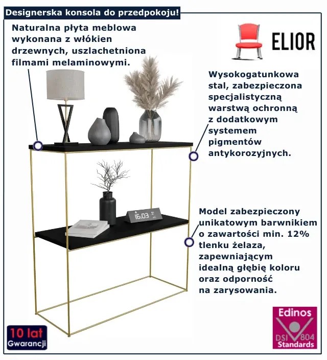 Czarna konsola na złotym stelażu  K1-P80