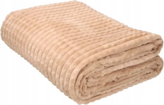 Koc beżowy 200x220cm mikrofibra przytulny kostka miękki narzuta lekki modny