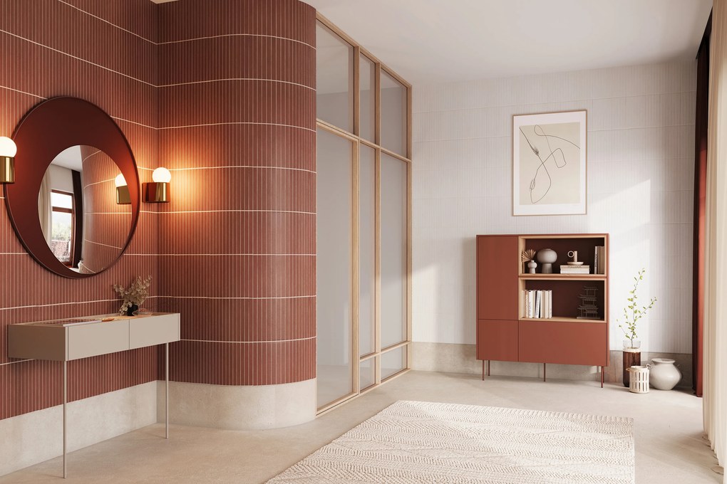 Toaletka Desin 100 cm z szufladami i metalowymi nogami - kaszmir / dąb nagano