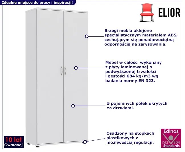 Biały dwudrzwiowy regał biurowy - Klemir