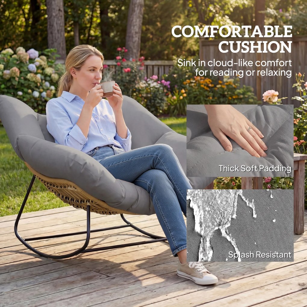 Outsunny Fotel bujany z poduszką, odporny na warunki atmosferyczne, do 120 kg, do salonu, ogrodu, trawnika, szary | Aosom PL