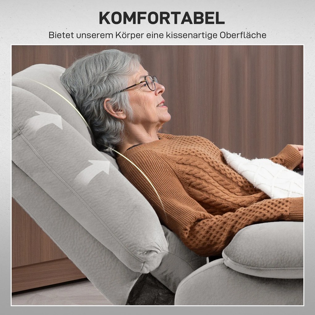 HOMCOM Fotel z Podnośnikiem z Funkcją Masażu, 90x93x110cm, Jasnoszary