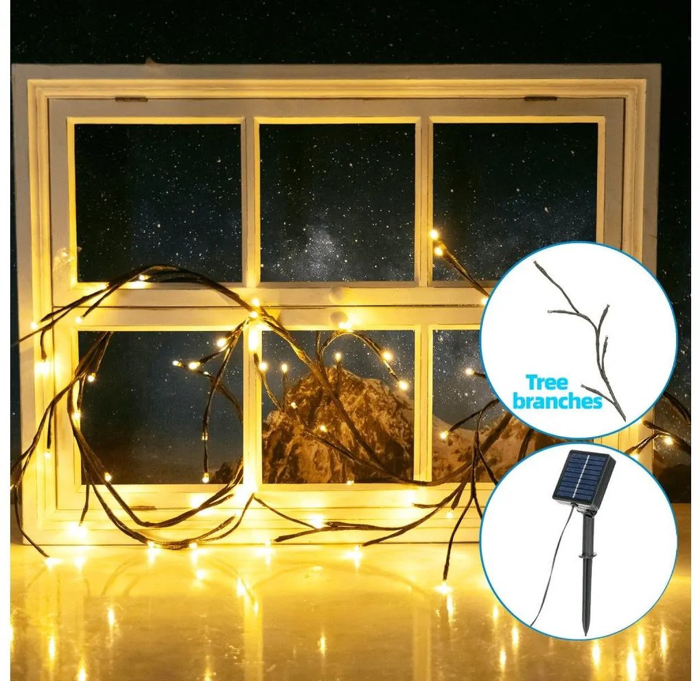 Aigostar - LED 72x/4m solarny łańcuch IP65 300mAh ciepła biel gałęzie