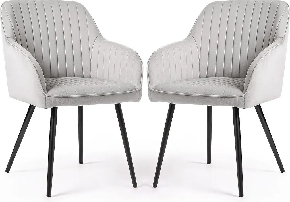 2x Welurowe krzesło tapicerowane z przeszyciami Szary FLORENCE Czarne nogi