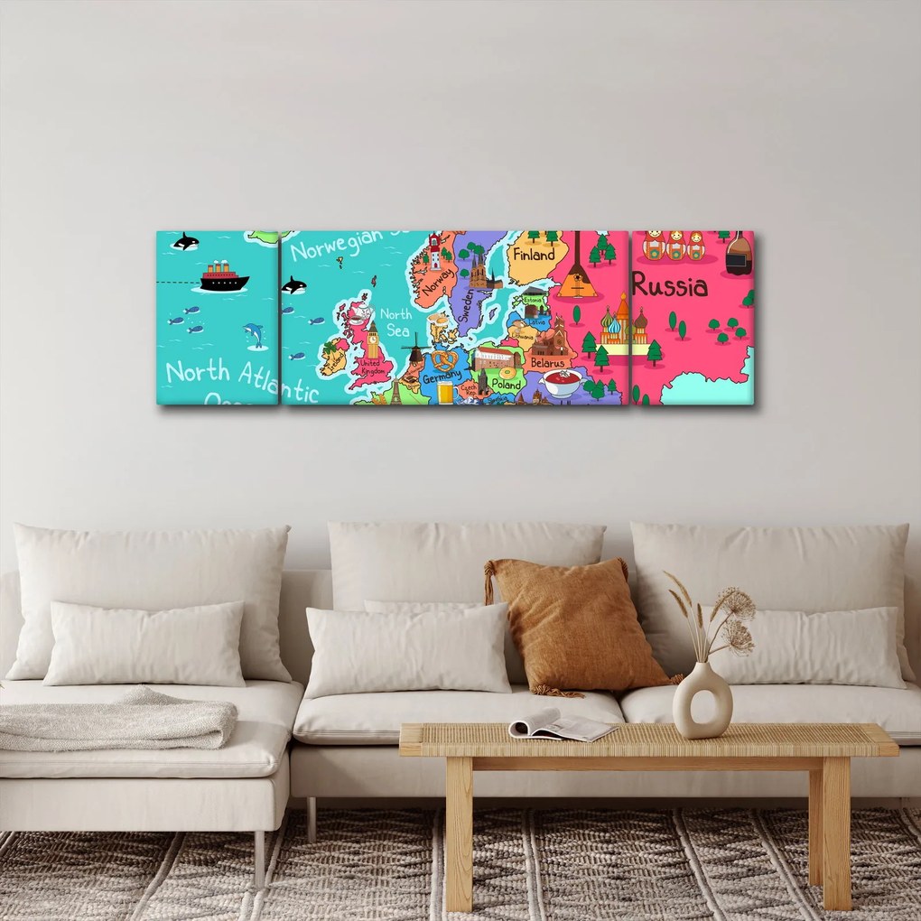 Obraz - Dziecięca mapa Europy (170x50 cm)