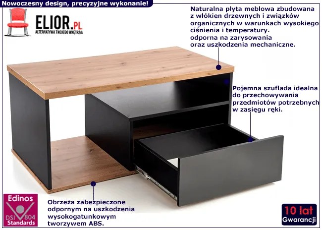 Nowoczesna prostokątna ława z szufladą dąb wotan L0-A25