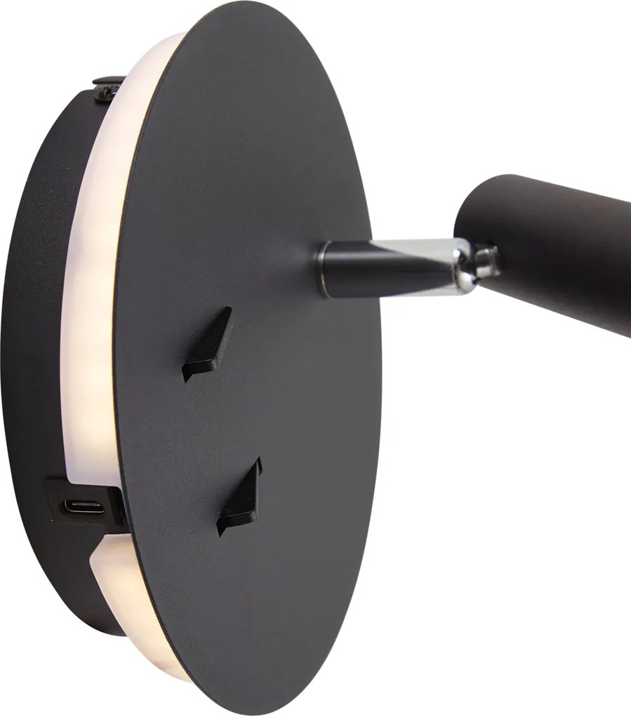 Nowoczesna czarna lampa ścienna z diodą LED i USB-C - Croft