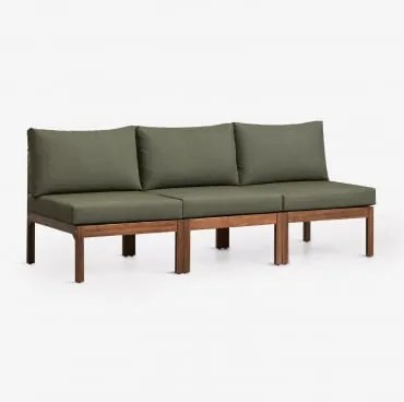Sofa Modułowy Ogrodowy 3-częściowy Z Drewna Akacjowego Branson Intensywna Zieleń Oliwkowa – Ciemny Brąz Akacjowy - Sklum