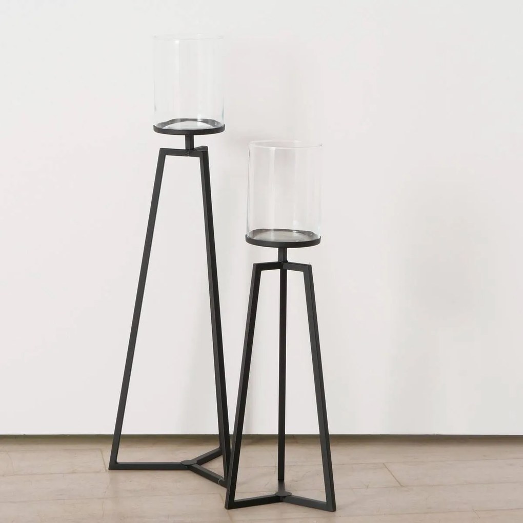 Szklane świeczniki na metalowym stelażu Cosa, 75-95 cm