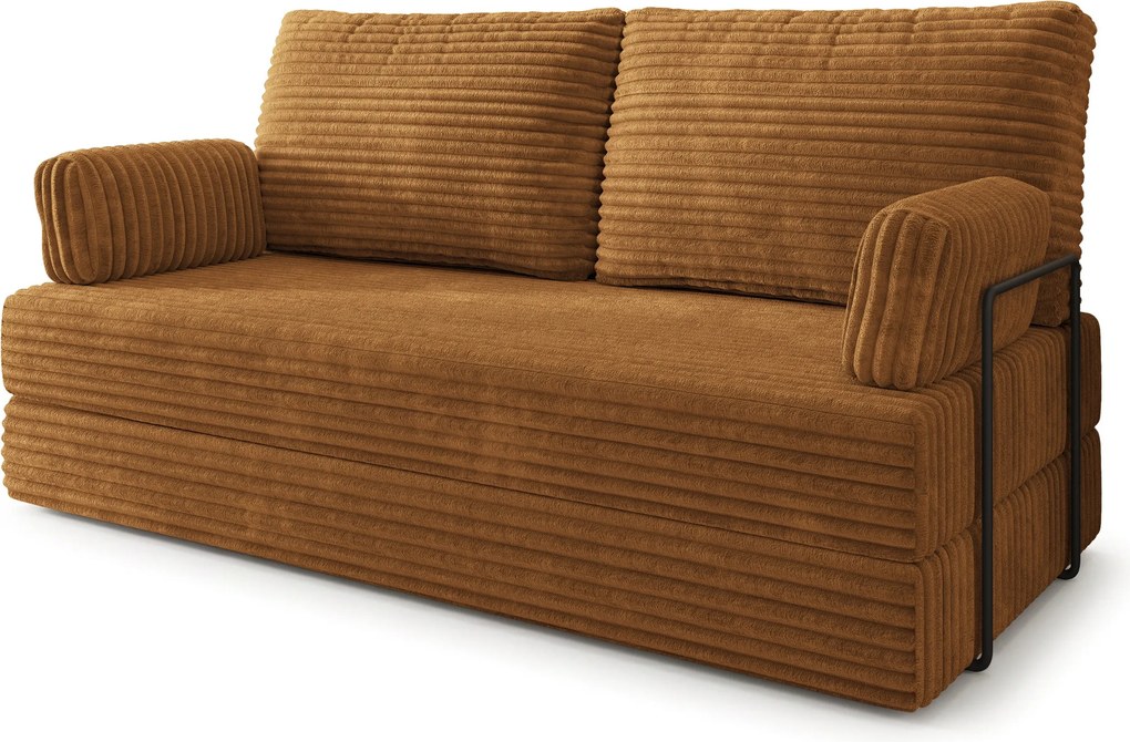 Masseno Sofa piankowa SILAR z funkcją spania, Kanapa z pianki do salonu, Bezmontażowa, Tkanina sztruksowa – Miedziany TILIA 56