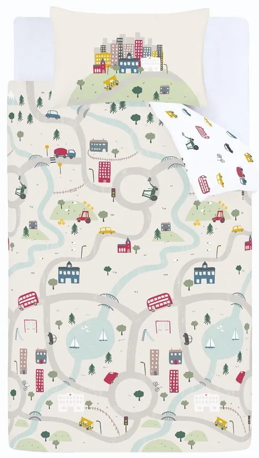 Biało-beżowa bawełniana pościel dziecięca jednoosobowa 135x200 cm Transport – Bianca