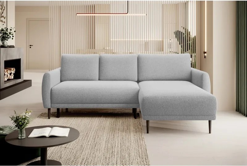 Narożnik BONO z funkcją spania Drewniane nóżki Eleganckie podłokietniki Głębokie siedzisko Prawa strona Barrel 80