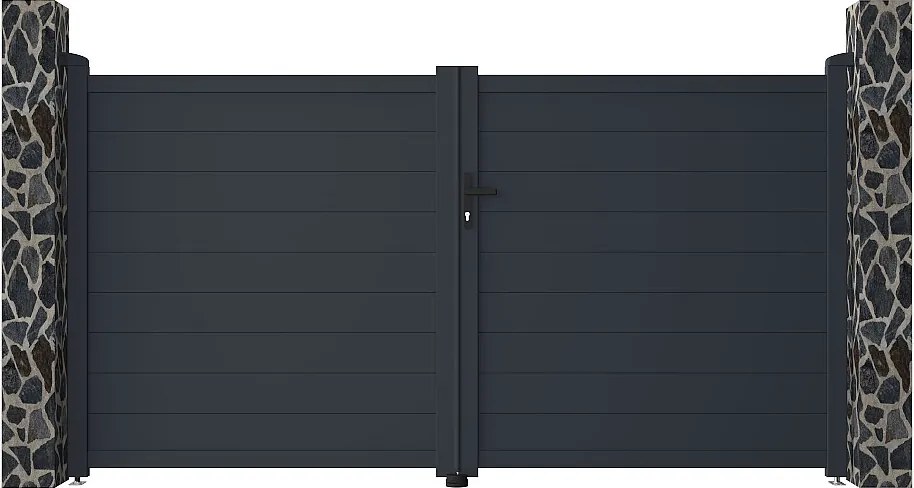 Brama wjazdowa rozwierna NAZARIO, pełna, z aluminium w kolorze antracytowym – 300 × 158 cm (szer. × wys.)