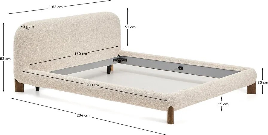 Beżowe tapicerowane łóżko dwuosobowe bez stelaża 160x200 cm Odina – Kave Home